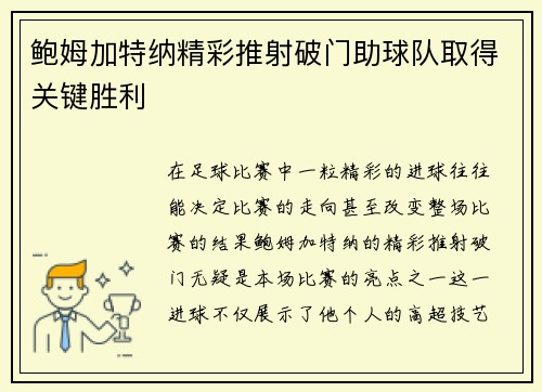 鲍姆加特纳精彩推射破门助球队取得关键胜利
